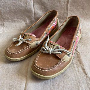 Sperry Top-Sider Womens 8.5M Angelfish Boat Pink Floral Shoes Tan Leather